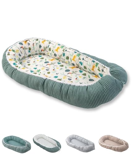 ULLENBOOM Babynest - 100% OEKO-TEX Materialien & Made in EU, Salbeigrün Regenwald - Babynestchen Neugeborene aus kuscheliger Baumwolle, Ideal als Reisebett & Kuschelnest geeignet