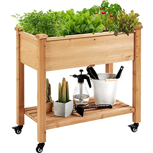 Yaheetech Hochbeet mit Rollen & Ablageboden, Pflanzkasten Pflanztrog Blumenkübel Kräuterbeet aus Holz, Pflanzbeet für Garten, Balkon & Terrasse, 87 x 47 x 83,5 cm