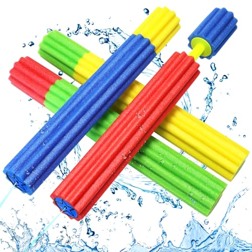 Jiosdo Wasserpistolen Set - 4 Pcs Wasserspritzpistole Schaumstoff Spritzpistolen Bunte Wasserpistole mit Großer Reichweite, Strand Pool Garten Sommer Wasserspielzeug für Kinder Erwachsene