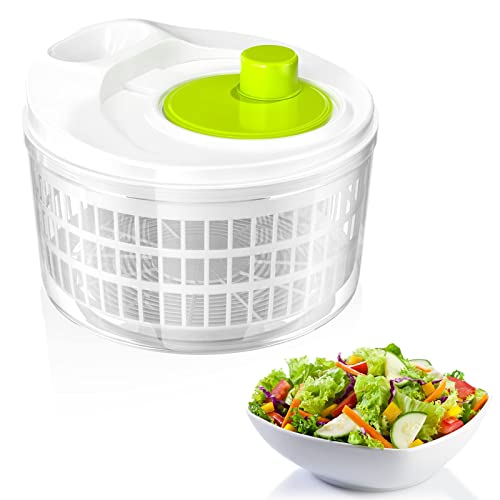 Newaner Salatschleuder mit Deckel, Salatschleudern mit Kurbelantrieb und 3L Liter Salatschüssel und Sieb, Küchenhelfer Salattrockner zum Waschen und Trocknen von Salat, Gemüse und Obst(22.5cm*15cm)