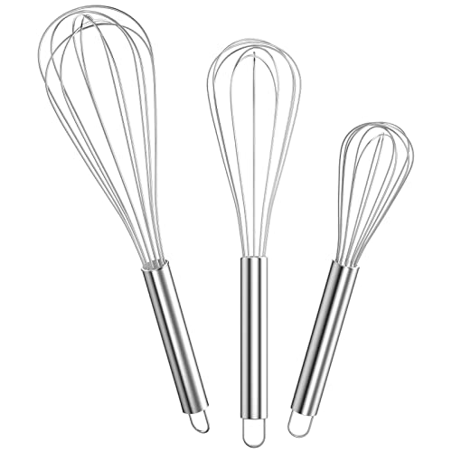 Newaner Schneebesen Set Edelstahl，Rührbesen 3 Stück Enthält 21cm, 26cm, 29cm für Mischen, Rühren Von Teig, Eiern, Aufschäumen, Schlagen , Hohe Qualität Whisk für Wohnküche, Esszimmer，Silber