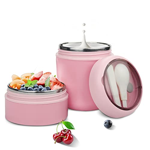 Lunchpot Müslibecher to go – 710ml Praktischer Müslibecher, Joghurtbecher, Mit Löffel, Müsli to go Becher, Auslaufsichere Joghurtbecher (Rosa)