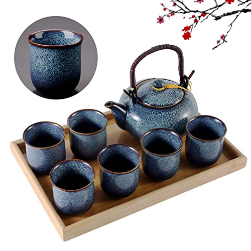 DUJUST japanische Porzellan Teeservice, einzigartiges chinesisches Teeservice Set, hellblau