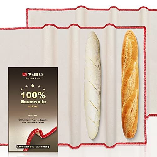 Walfos Große Größe Baumwolle zum Brot backen (90x60cm - 2 Stück) - Professionelles Bäckergültiges Tuch, 100% natürliche Baumwolle zum Backen Brot, Teig Baguette.