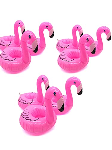 karadrova 9 Stück Kleine Flamingo Getränkehalter, Aufblasbare Getränkehalter für Whirlpool, mit Reparaturflicken, Mini-Flamingo Schwimmender Getränkehalter, Getränkehalter für Schwimmbad