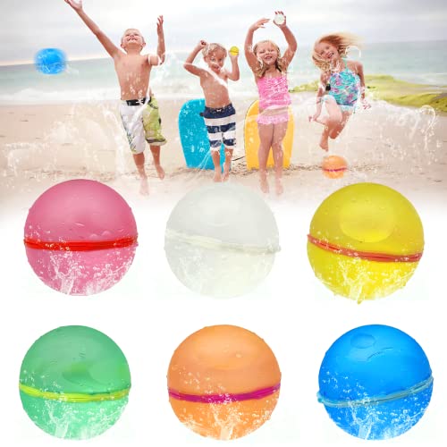 chimoo 6 Stück Wasserbomben,Wasserbomben Wiederverwendbar Silikon Wasserbomben SelbstschließEnd mit Kugel Wasserballons Ohne Knoten Bunt Wasserbombe Set für Kinder Outdoor/Pool/Strand Wasserspielzeug