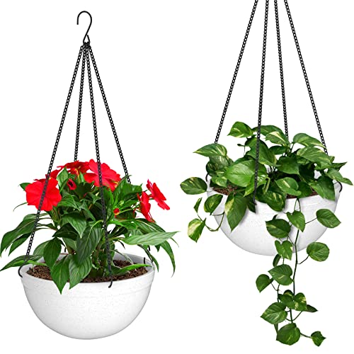 ZMTECH 28cm Hängender Blumentopf, Hängende Pflanzgefäße für Pflanzen im Innen- und Außenbereich, Hängende Pflanzenhalter, Blumentopf Ampel Hängend für Balkon, Terrasse, Garten (2er-Set, Weiß)