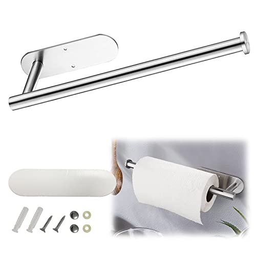 MORROLS Küchenrollenhalter Schrank Ohne Bohren Oder Bohrbar Zewa Rollenhalter Unter Schrank Bohren Edelstahl Unterschrank Papierrollenhalter Wand Selbstklebend Halterung,Kitchen roll Holder(Silber)