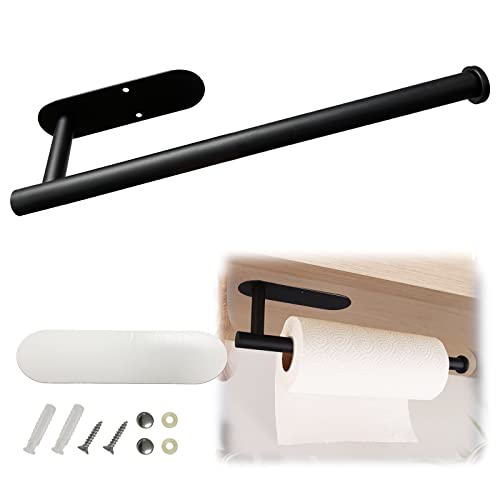 MORROLS Küchenrollenhalter Schrank Ohne Bohren Oder Bohrbar Zewa Rollenhalter Unter Schrank Bohren Edelstahl Unterschrank Papierrollenhalter Wand Selbstklebend Halterung,Kitchen roll Holder(Schwarz)