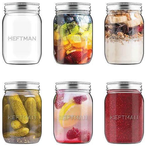 HEFTMAN Einmachgläser mit Schraubdeckel 500ml - 6 Luftdicht Overnight Oats Gläser für Hausgemachte Marmelade, Babynahrung - mit Deckel, Mason Jar, Sauerteig, Meal Prep (6 Stück)