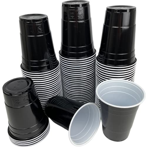 Vitavalley 100x schwarze Party Plastikbecher (16oz. - ca. 473ml) - 100 robuste & wiederverwendbare Partybecher - ideal für Deine Feier