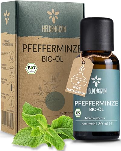 Heldengrün® BIO Pfefferminzöl [100% NATURREIN] - Reines Pfefferminzöl zum Verzehr - Frisch, belebend & klar - Minzöl aus Griechenland - Peppermint Oil