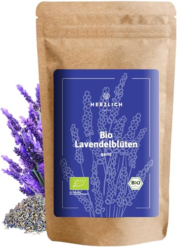 Bio Lavendelblüten 100g - Lavendel getrocknet - ganze Blüten für Lavendeltee, Lavendelsäckchen, Duftsäckchen oder Speisen - 100% rein - geprüft abgefüllt in Deutschland | Lavendelblüten getrocknet