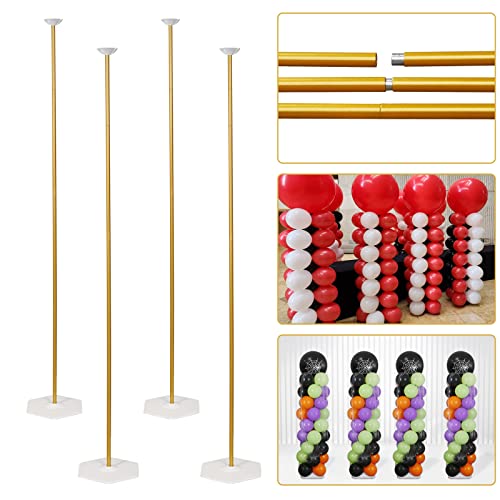 TEKXYZ Goldene Metall Ballonständer - Set aus 4, Verstellbare Säule Von 40CM bis 1,6M, Freie Kombination Für Ballonsäulenständer Auf Dem Tisch And Säulengleicher Ballonständer Für Den Boden