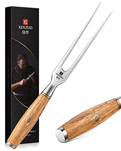 XINZUO 29.7cm Fleischgabel Tranchiergabel 430 Edelstahl, Serviergabel Steakgabel professioneller multifunktionales Grillgabel Bratengabel Kochgabel -mit Olivenholz Griff -exquisite Geschenkbox