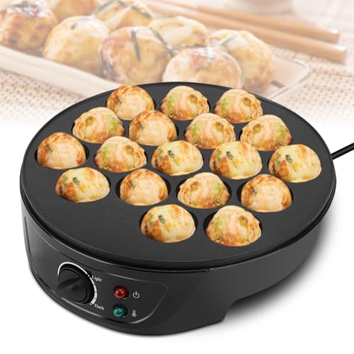 Takoyaki Pfanne Elektrisch, Takoyaki Maker mit Takoyaki-Plektren Elektrische Gusseisen Pancake Ball Maker mit 18 Löcher, für die Herstellung Japanischer Takoyaki