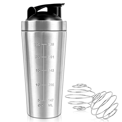 JOLIGAEA Edelstahl Protein Shaker, 750ml Shaker Eiweiß Sport Fitness, Sport Fitness Protein Shaker Eiweiß mit Skala optimal für Eiweiß, Diät und Fitness Shakes