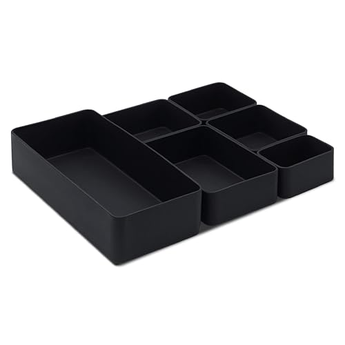 UNCLUTTERED DESIGNS Das Nest Minimalistisch schwarze Bambus Aufbewahrungsboxen, flacher Schubladen Organizer perfekt für Ihren Nachttisch, Büro Schreibtisch, Schmuck, Make-up, Badezimmer