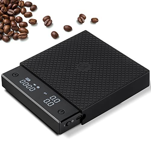 TIMEMORE Exklusiv - Black Mirror Basic PRO Kaffeewaage mit Timer, Durchflussmessung, Digitale Kaffeewaage mit 0,1g präziser Graduierung, Espresso waage, Küchenwaage 2000 Gramm, Schwarz