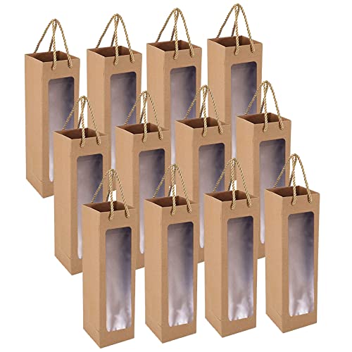 DQZSY Weinflaschenbeutel aus Kraftpapier, flaschentüten Geschenktüte mit Griff, 12 Stück Stück Kraft-Wein-Organizer für Hochzeit, Party geschenktüten Flaschen(braun)