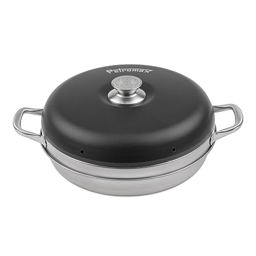 Petromax Camping-Backofen - Backofen aus Edelstahl fürs Camping im Zelt oder Wohnmobil - geeignet für Gaskocher, Gasgrill, Glut, offenes Feuer oder Elektro- sowie Gasherd - 31,6 cm Durchmesser