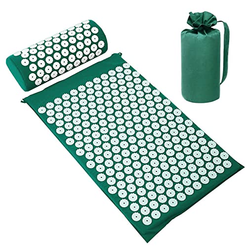 Akupressurmatte & Kissen Set/Akupunkturmatte Spike Yogamatte für Massage Wellness Entspannung und Verspannungen Entspannung Muskeln Entspannung nach Sport Genesung (Dunkelgrün)