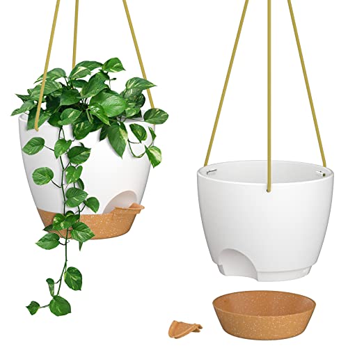 ZMTECH 20cm Blumenampel Hängend Blumentopf Hängeampel Kunststoff Hängeampel für Pflanzen Für Innen Außen Zimmer, Decken, Balkon Und Garten(Set of 2, Weiß)