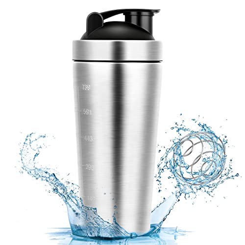 laoonl Edelstahl Protein Shaker, 750ml Classic Loop Shaker mit BlenderBall, BPA Frei Protein Shaker Edelstahl für Laufen, Fitness, Yoga und Andere Sportarten usw