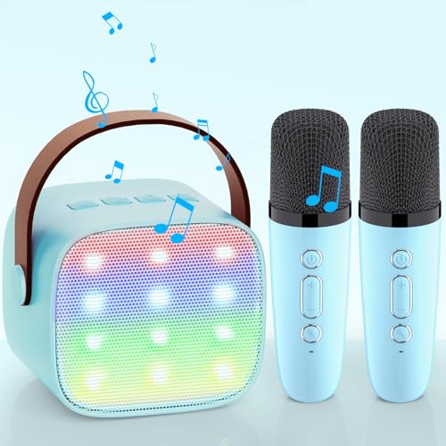 Karaoke Maschine mit 2 Mikrofonen, [Premiumversion] Wowstar Tragbares Bluetooth Karaoke Maschine für Kinder Erwachsene mit Stimme wechselnde Effekte & LED-Lichter Jungen Mädchen Geschenke (Blau)