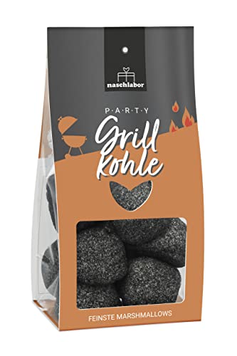 Grillkohle Marshmallow | Party Grill-Kohle | Mitbringsel zum Grillen | Geschenkverpackung mit Marshmallows | Lustige Marshmallows in Form von Grillkohle