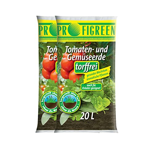 Profigreen Tomatenerde torffrei mit nachhaltigem Langzeitdünger - Gartenerde mit Natur Dünger für Tomaten & andere Gemüsesorten - Pflanzerde mit Bodenhilfsstoff für Tomatenpflanzen (40 Liter)