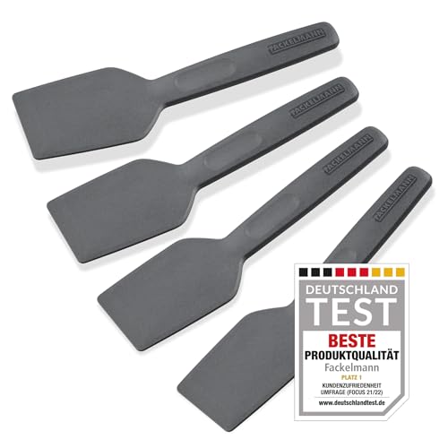 Fackelmann Statement Spachtel für Raclette 4er Set – Schaber mit ergonomischem Griff und Daumenmulde – Raclett-Schieber im praktischen 4 Stk Bundle – ca. 15,5 x 4 x 1 cm, Grau