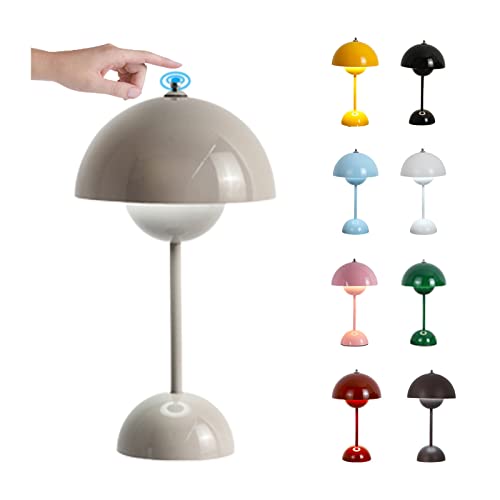 O·Lankeji LED Flowerpot Tischlampe Kabellos mit Akku, Touch Dimmbar Flowerpot Lamp Pilz Lampe ​mit 3 Helligkeitsmodi, Dekorative Retro Schreibtischlampe für Schlafzimmer, Büro, Wohnzimmer