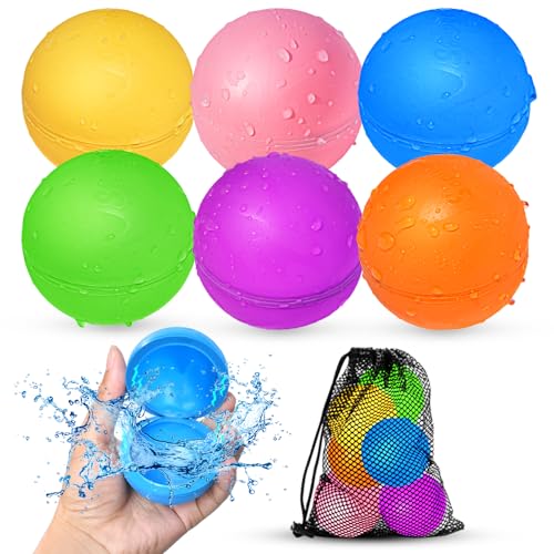 SOPPYCID Wasserbomben Wiederverwendbar,Silikon Wasserbomben Selbstschließend magnetische Spritzbälle,Sommer Wasserspielzeug für Kinder im Alter von 3-12 Jahren für Spaß,Pure Farbe(6 Stück).