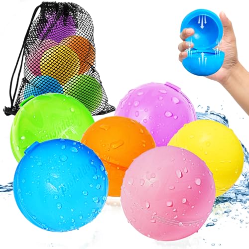 Smasiagon 6 Stück Wiederverwendbare Wasserbomben Selbstschließend, Schnell befüllbare Silikon Spritzbälle für Kinder Erwachsene, Outdoor Sommerspaß Wasserspielzeug für Party, Wasserpark, Familienspiel