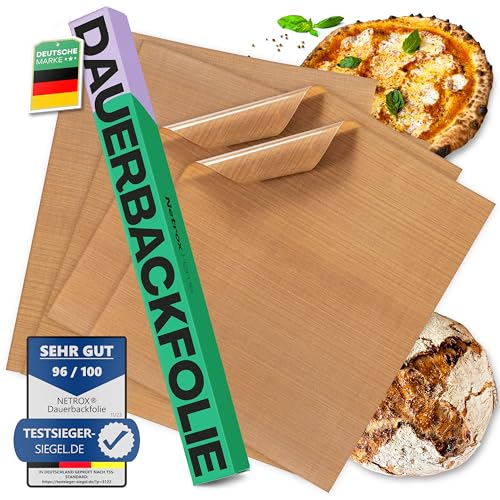 NetroxHome® - Dauerbackfolie & Grillmatte (4er Set) für Backofen und Grill - wiederverwendbares Backpapier - extrem hitzebeständig & antihaft - 100% lebensmittelfreundlich - Grillrost (36x42cm)