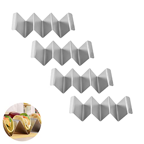 DYOUen 4 Stück Taco Halter, Edelstahl Halter Stand Set, Brezelständer, Tray Hält,für Tacos Sandwiches Würste behalter für Kinder Familien Partys (silbrig 4S)