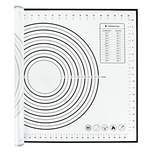 Silikon Backmatte, 70 x 50 cm Backunterlage Silikon, Teigmatte Silikonmatte Backen Rutschfest, Backmatte groß Wiederverwendbar für Plätzchen, Pizza Teig, Brot, Fondant (Schwarz)