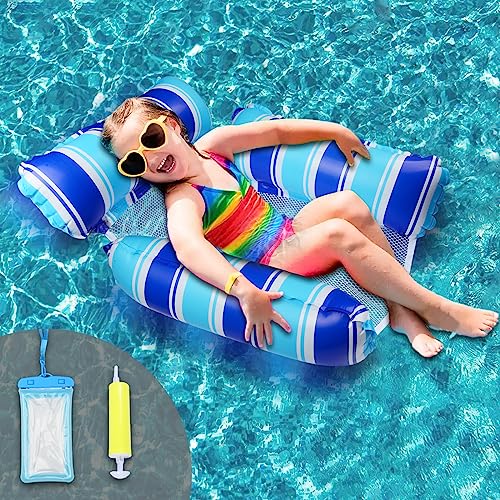 Pool Sitz Schwimmende Hängematte, WasserhängematteSpielzeuge Luftmatratze Pool Sessel Wassersitz Poolhängematten Liegematte für Kinder(Dunkelblau + Hellblau)