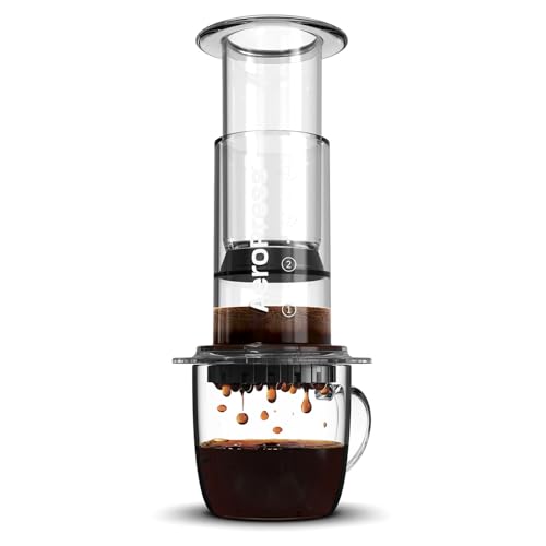 Aeropress Klare Kaffeepresse - 3 in 1 Brühmethode kombiniert French Press, Pourover, Espresso - Vollmundiger Kaffee ohne Körnung oder Bitterkeit - Kleine tragbare Kaffeemaschine für Camping & Reisen