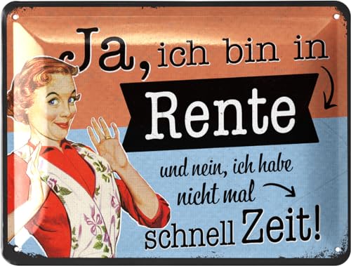 LANOLU Retro Blechschild Ruhestand, Geschenk zum Renteneintritt Frauen, Rentnerinnen und Rentnerinnen Deko zur Pensionierung und Rentenbeginn, 15x20cm