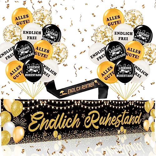 Rente Deko, Ruhestand Deko, XXL Endlich Rentner Banner, Luftballons Ruhestand, Deko Rente, Alles Gute Zum Ruhestand für Pension Renteneintritt Abschied Party