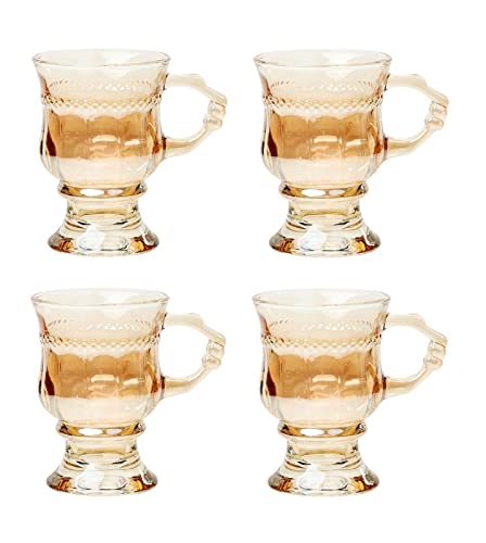 Gläser Mit Henkel 4er Set, Irish Coffee Gläser Cappuccino Tassen Eiskaffee Gläser, Teeglas Cocktail Gläser Glasbecher Trinkglas, Kaffeeglas Für Iced Coffee, Bier, Smoothies, 140ML (Bernstein)