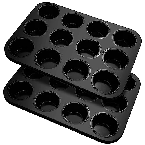 Fousenuk Muffinform, 2er-Pack Karbonstahl Muffinblech für 12 Muffins, Antihaftbeschichtet Backform, Muffinform Blech, Muffinblech 12er, form Muffinbackformen Backblech