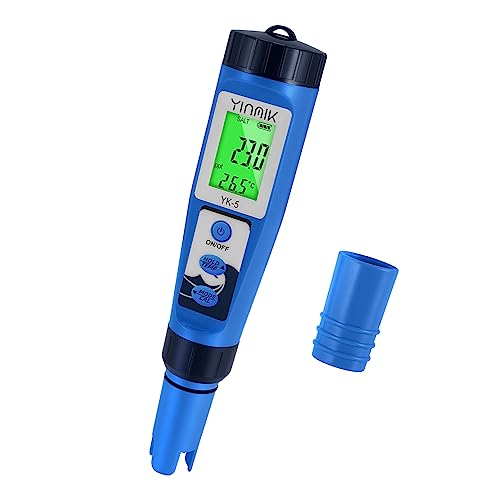 YINMIK Salzmessgerät, Digitales pH Messgerät und pH Tester für Wasser, 5 in 1 TDS EC Pool pH Tester und Salzgehalt Messen für Pool, Aquarium, Trinkwasser, Hydrokultur, Salzwasser, SPA, Brauen