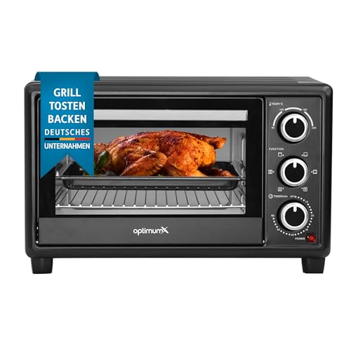 OptimumX 20 L Minibackofen, Klein mini Backofen mit Umluft, 60 Min Timer, Pizza-Ofen, 1380 W, Schwarz