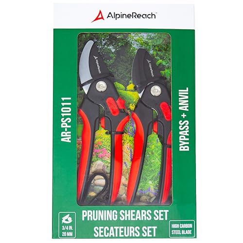 AlpineReach Gartenscheren Set. Bypass-Schere und Amboss-Schere für die Gartenarbeit, scharfe Klinge aus kohlenstoffreichem Stahl, ergonomischer, verstellbarer, weicher Griff, hohe Belastbarkeit