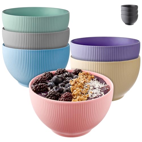 Praknu Müslischalen Set - Keramik Bunt - 6er Schalen Set - Große Müsli Schüssel - Mikrowellen- & Spülmaschinenfest - 700ml Suppenschalen