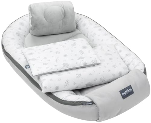 5tlg. Kuschelnest-Set inkl. Babynest 60x90 , Arm Stillkissen, Baby Matratze 30x70 cm, Baby Decke Neugeborenen 50x75 cm, Babykissen Neugeborene, Baby Erstausstattung aus 100% Baumwolle