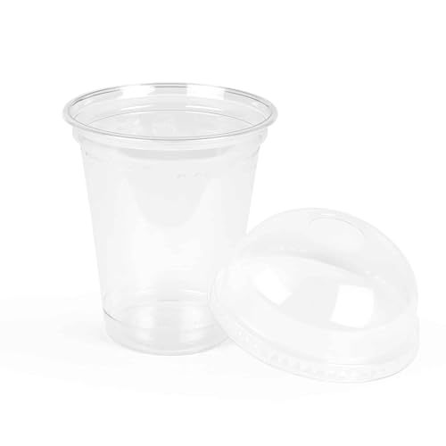 Inoverse 50 Stück Smoothie Becher To Go, Smoothie Cup 400 ml, Dessertbecher, Plastikbecher, Eiskaffee Becher, Cocktail Gläser Plastik, Bubble Tea Becher, inkl. Domdeckel mit Loch